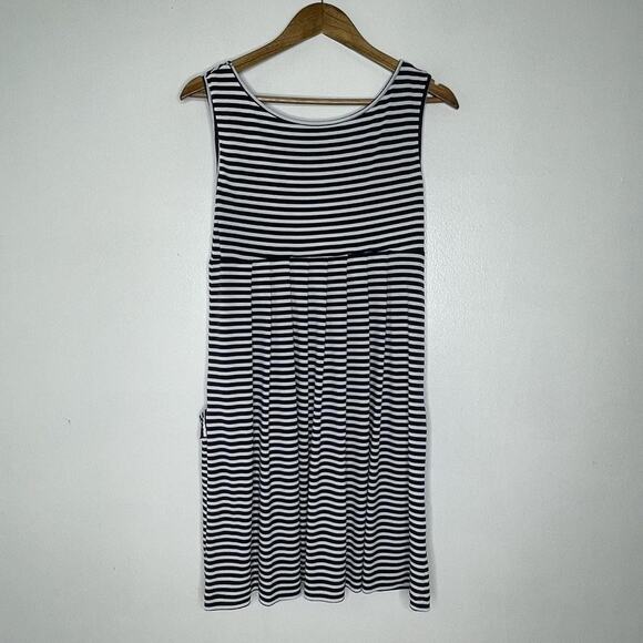 Calvin Klein Dress Womens 8 Black White Striped Sleeveless Pocket Midi Nautical - Picture 5 of 7